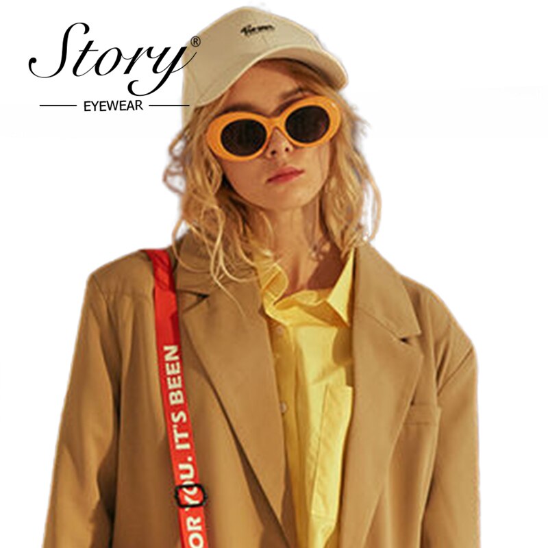 STORY 2019 패션 선글라스 여성용, 빈티지 레트로 작은 타원형 라운드 선글라스, 미러 섀시 안경, 여성 남성 안경